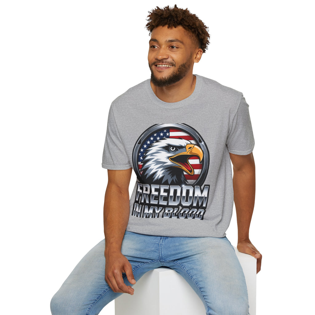 Patriotic Eagle T-Shirt — 'Freedom in My Blood' American Flag Tee design.
