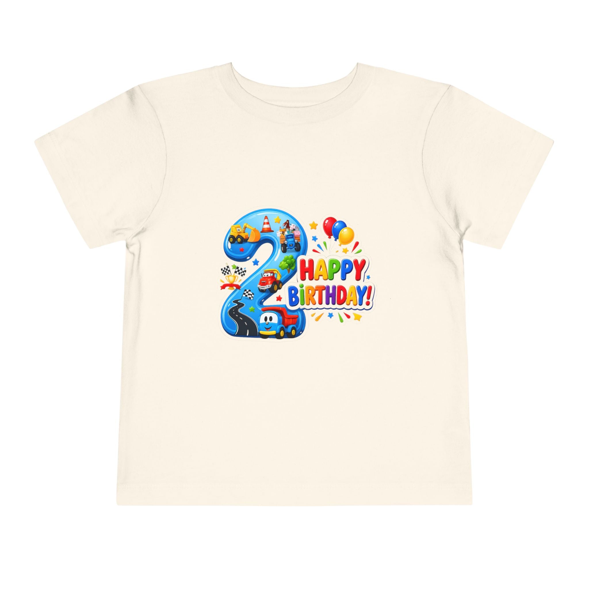 2nd Birthday Toddler Tee — Happy Birthday Number 2 with Cars & Balloons