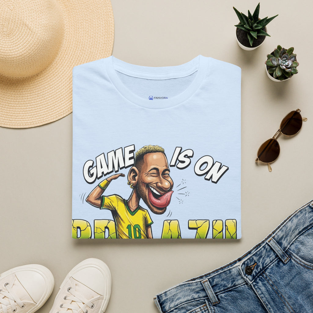 Brazilian Soccer comic style  figure T-Shirt — "Game Is On" Caricature Neymar Fan Tee