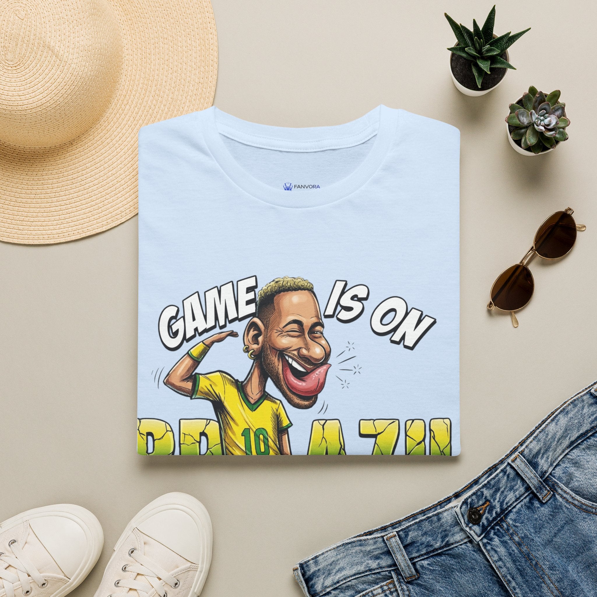 Brazilian Soccer comic style  figure T-Shirt — "Game Is On" Caricature Neymar Fan Tee