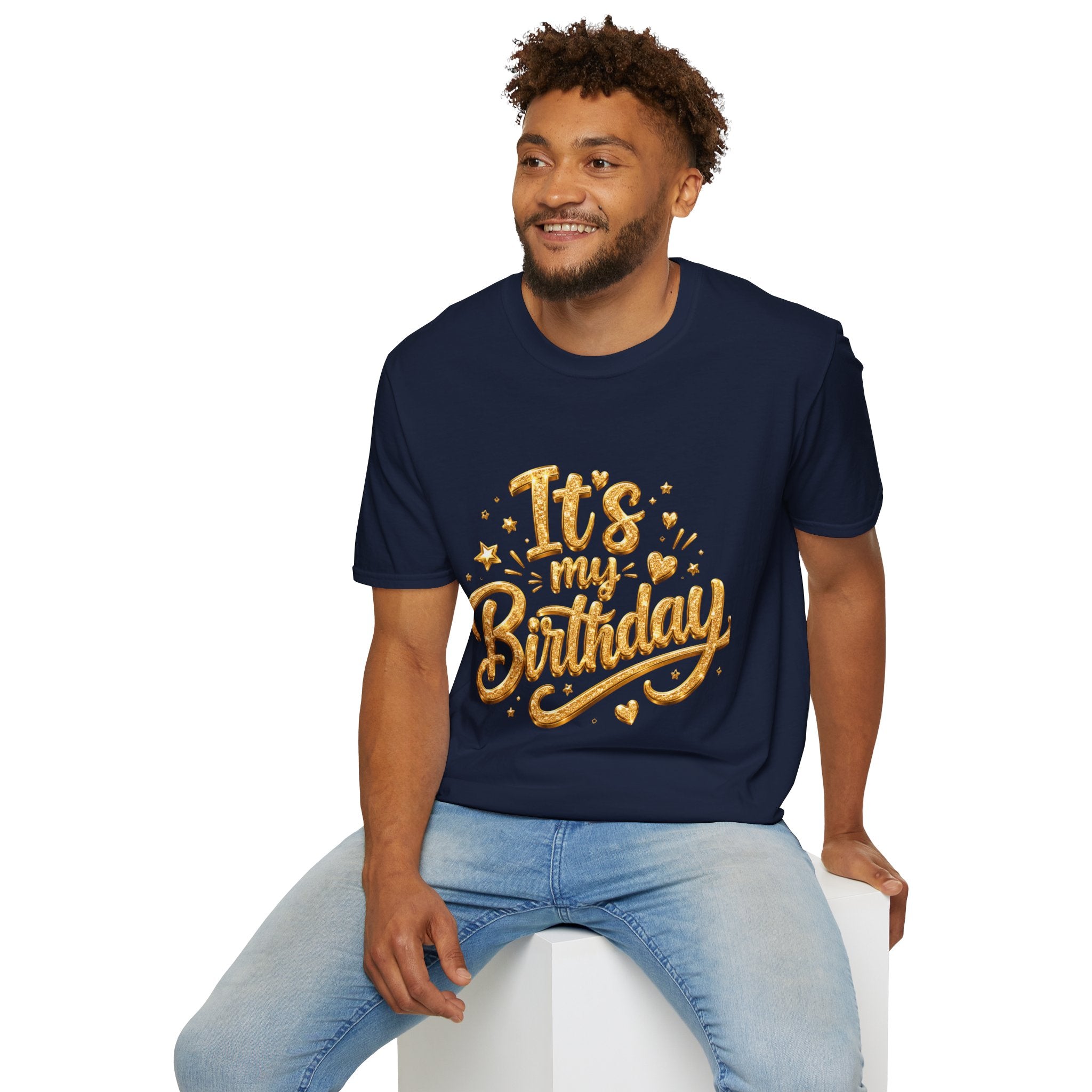 Birthday T-Shirt — "It's My Birthday" Gold Glitter Script Party Tee