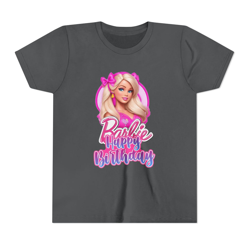 Youth Tee — "Barbie Happy Birthday" Pink Birthday Graphic Shirt