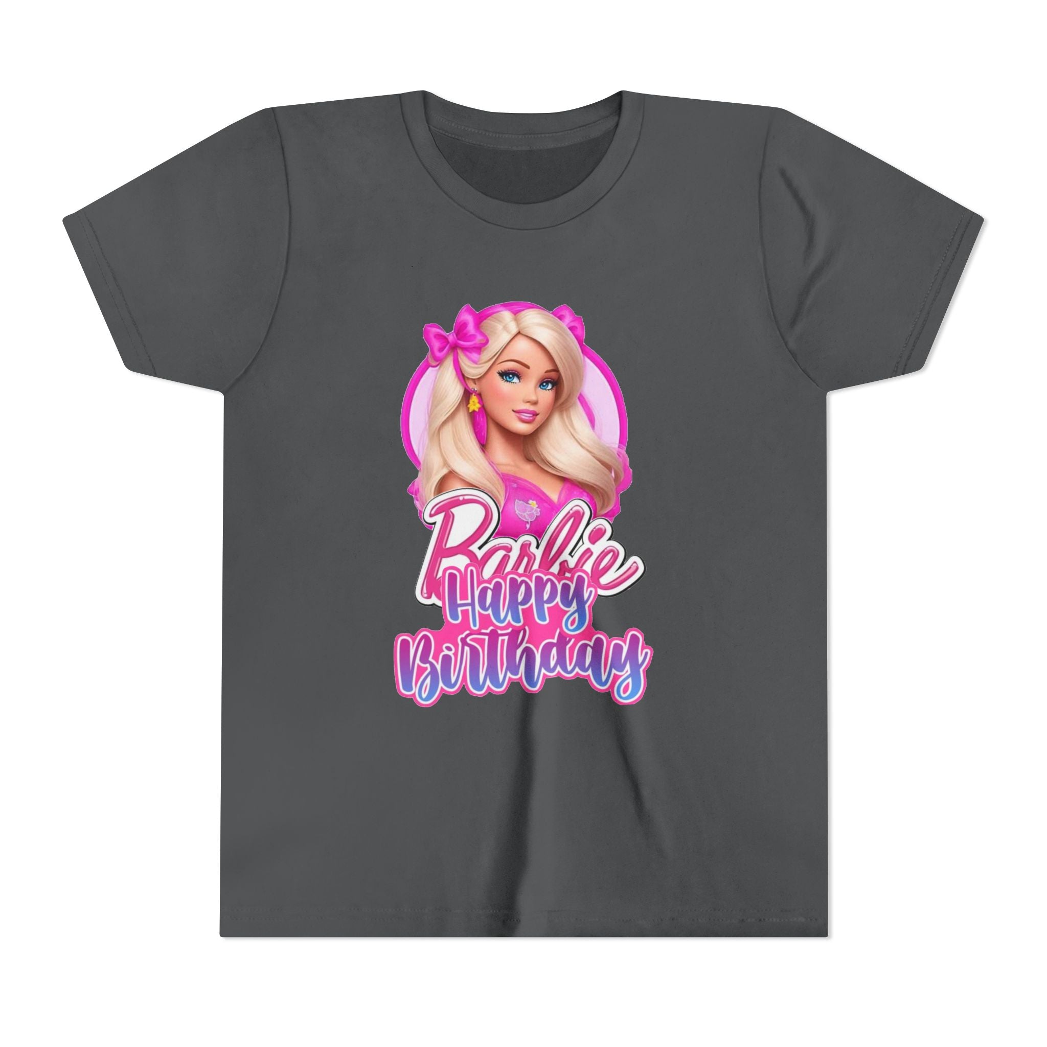 Youth Tee — "Barbie Happy Birthday" Pink Birthday Graphic Shirt