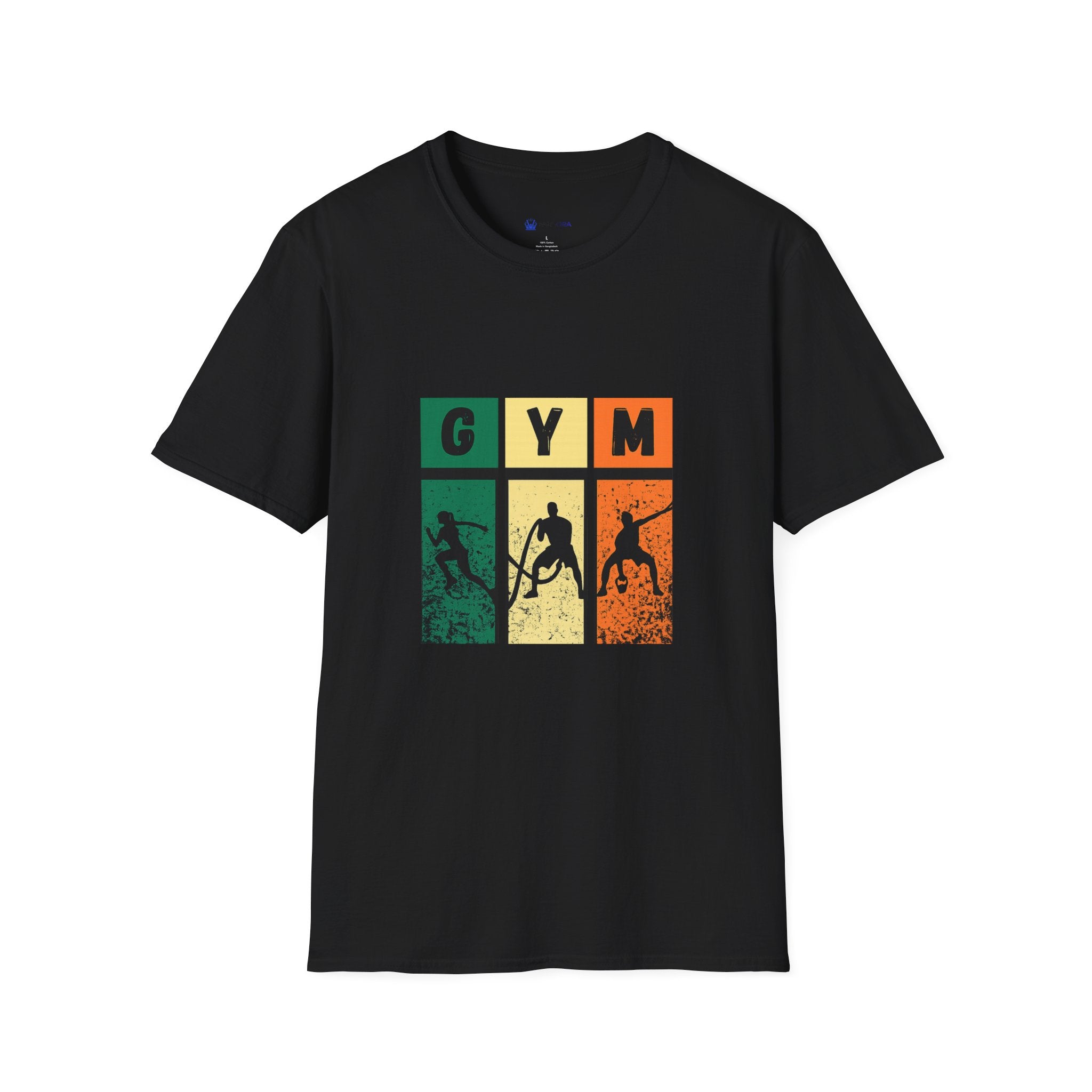 Gym Retro Blocks T‑Shirt — Vintage Fitness Silhouette Tee