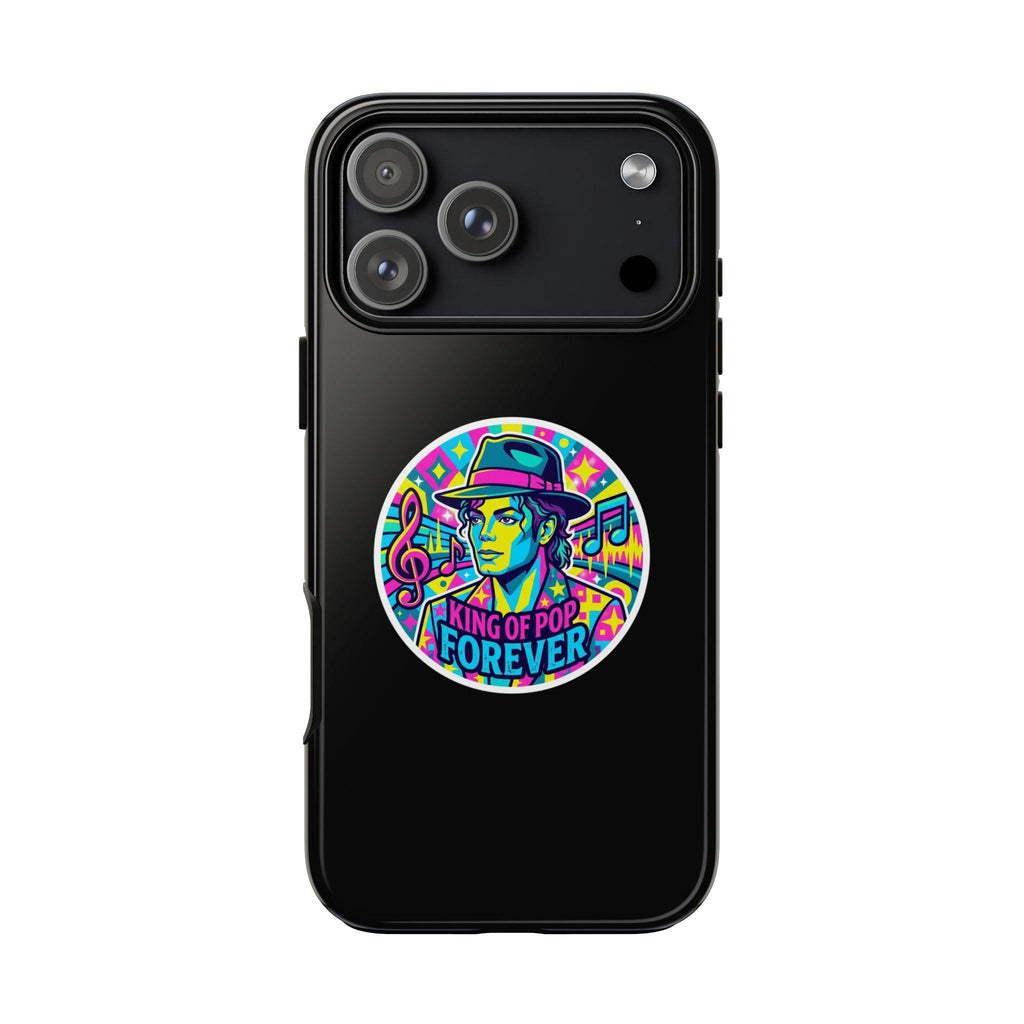 Matte Black iPhone Tough Cases 12 to 17 Pro Max  — "King of Pop Forever" Retro Pop Art Phone Case