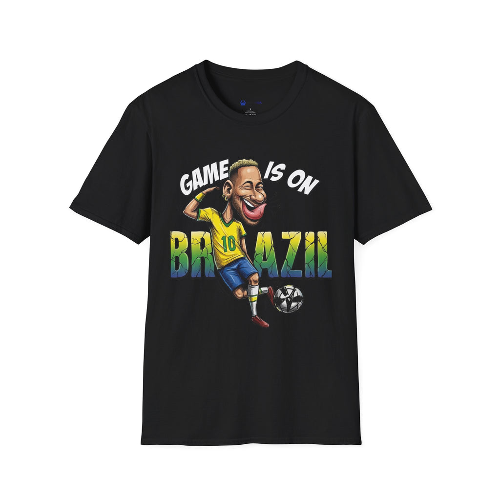Brazilian Soccer comic style  figure T-Shirt — "Game Is On" Caricature Neymar Fan Tee
