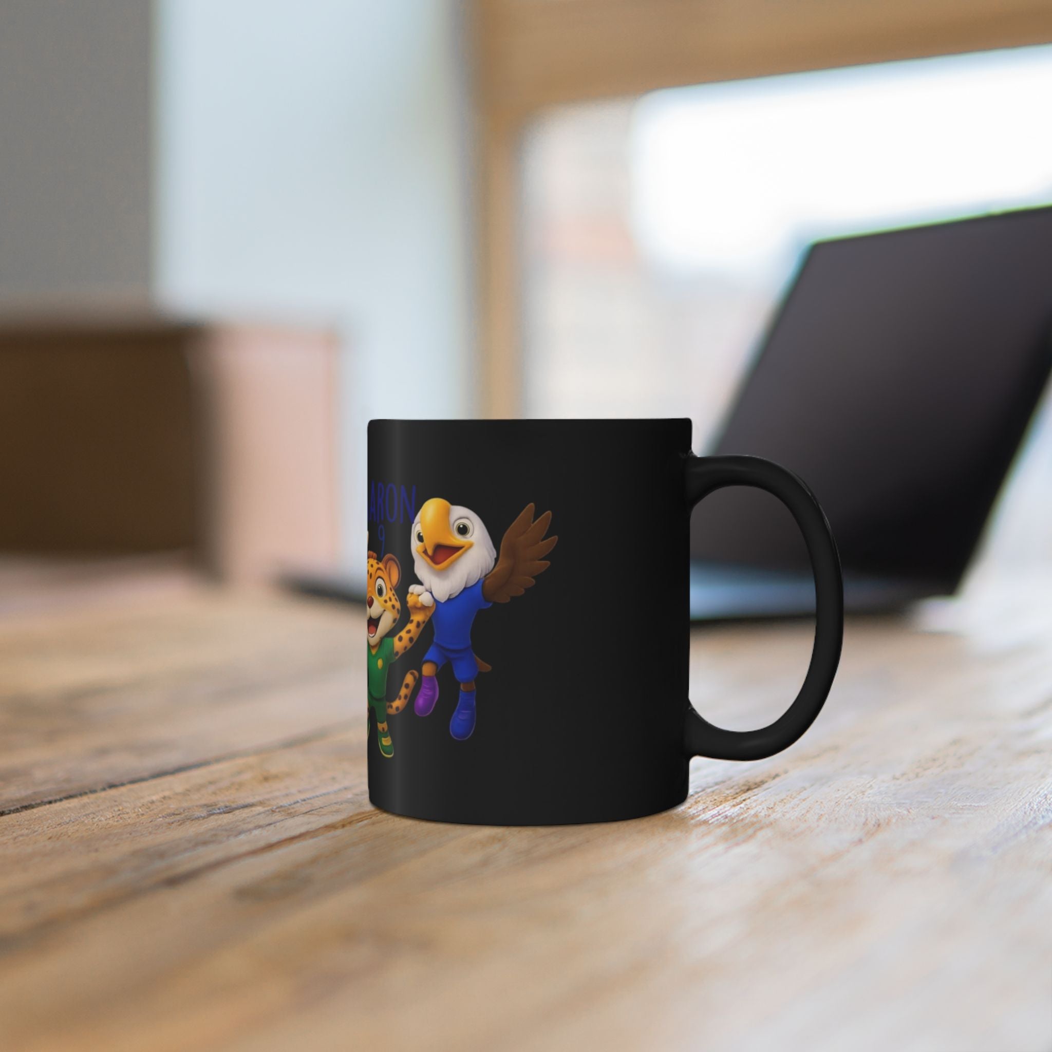 Kids Sports Mascot Black Mug — Personalized Name Option (11oz/15oz)