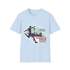 Soccer Cup 2026 T-Shirt — Colorful Player Silhouette with Stadium Skyline