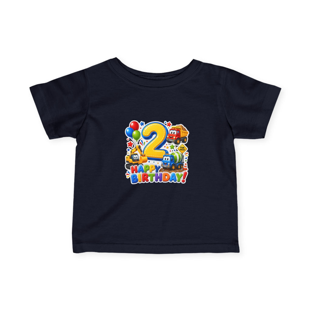 2nd Birthday Infant Tee — Colorful Trucks, Balloons & 'Happy Birthday' Design