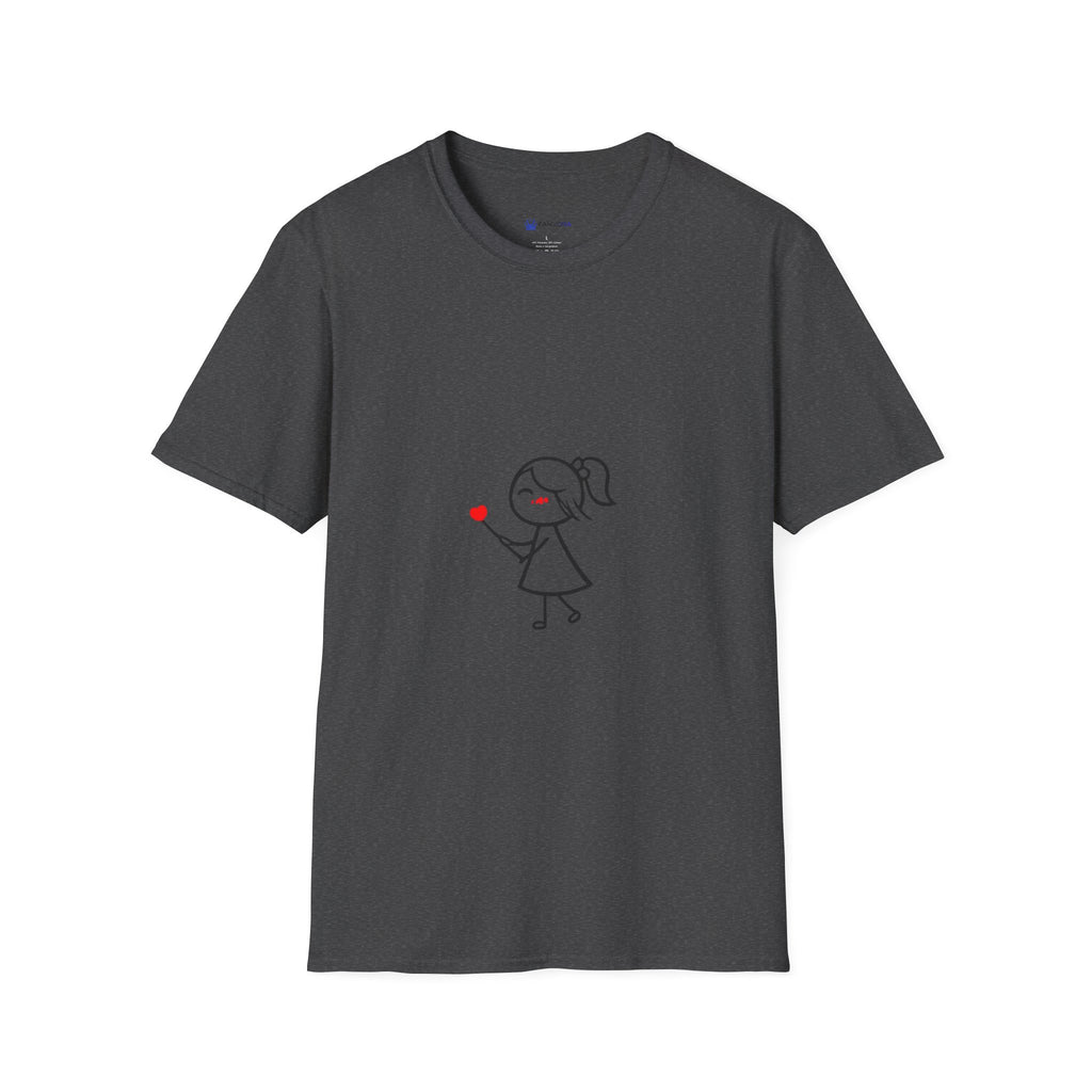 Stick Figure Girl Holding Heart T-Shirt — Cute Minimalist Valentine Tee