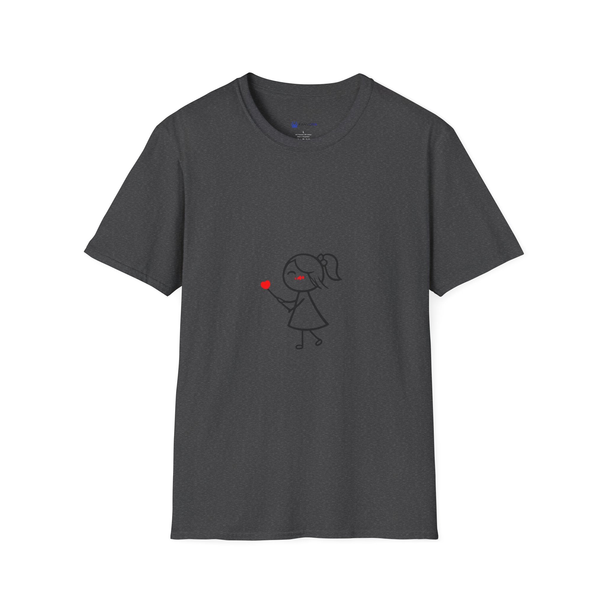 Stick Figure Girl Holding Heart T-Shirt — Cute Minimalist Valentine Tee