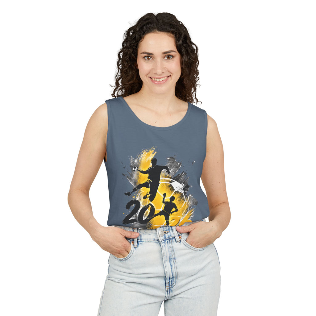 Soccer 2016 Player Silhouette Tank Top — Yellow Brushstroke Sports Vest.