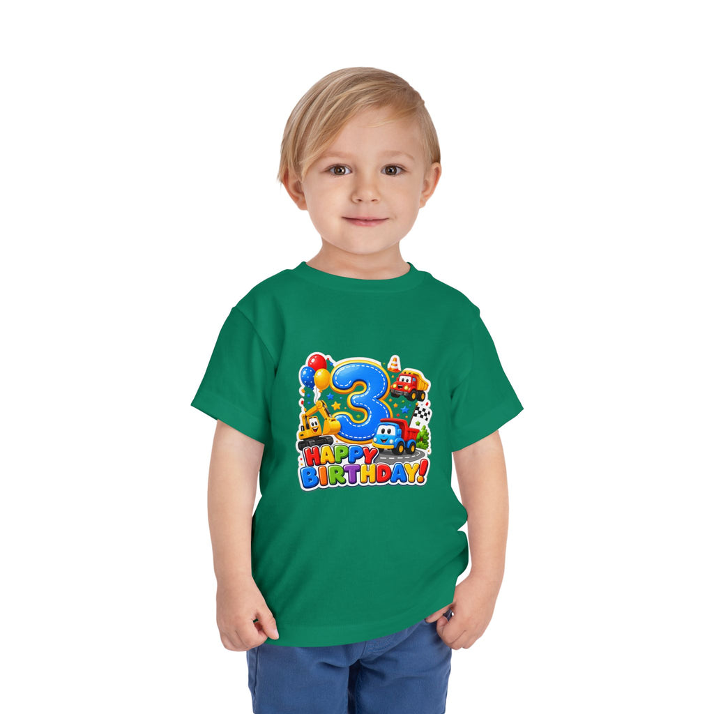 Toddler Birthday Tee — "3" Race Car Happy Birthday Shirt