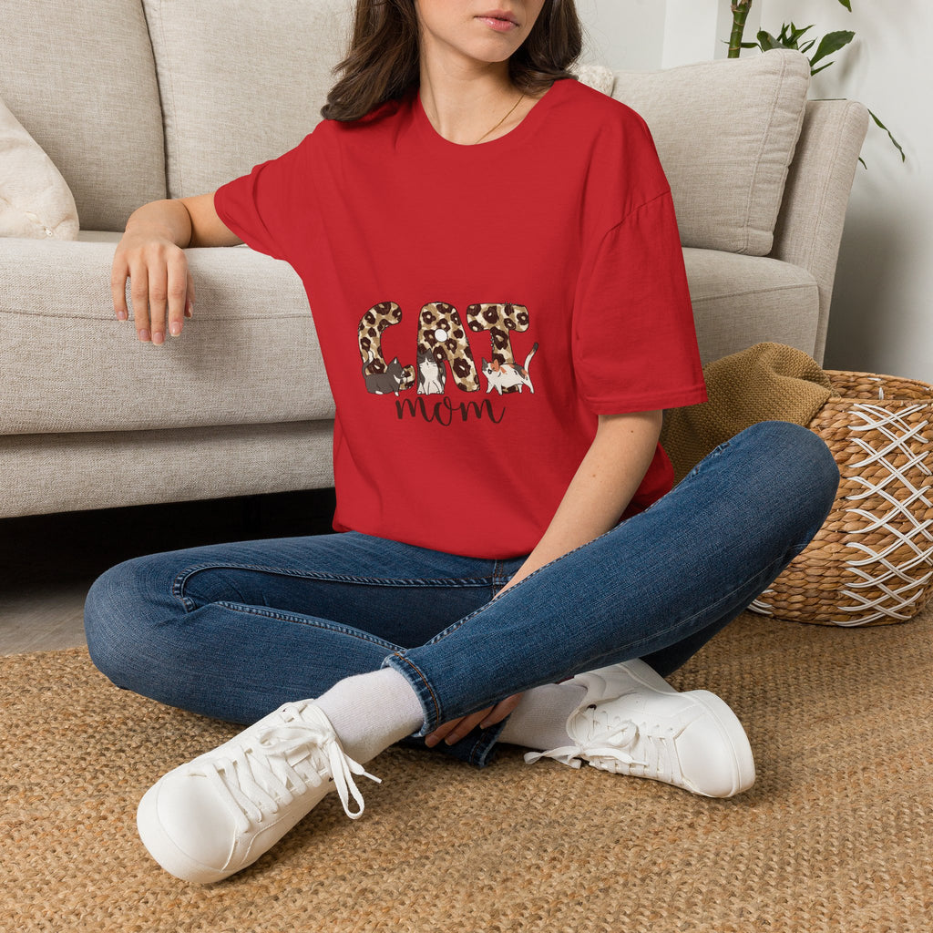 Cat Mom Leopard Print T-Shirt — Cute Graphic Tee for Cat Lovers