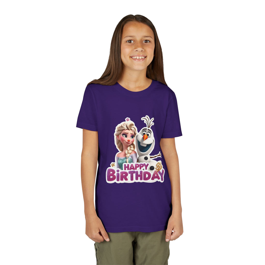 Kids' Birthday Tee - Cute Princess and Snowman "Happy Birthday" Graphic