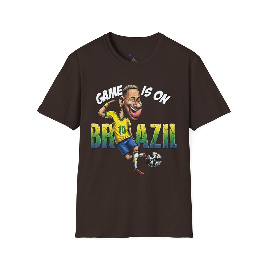 Brazilian Soccer comic style  figure T-Shirt — "Game Is On" Caricature Neymar Fan Tee
