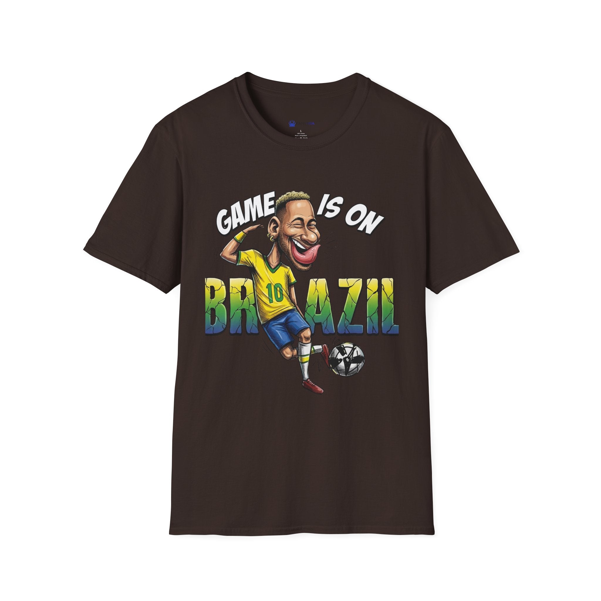 Brazilian Soccer comic style  figure T-Shirt — "Game Is On" Caricature Neymar Fan Tee