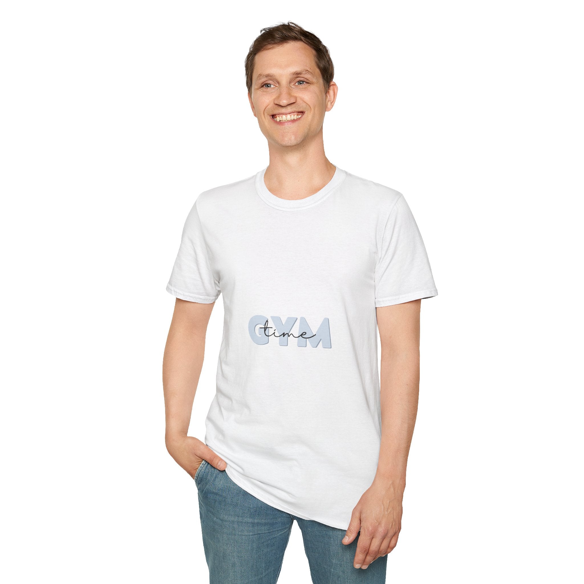 Gym Vibes T‑Shirt — Minimal Light Blue 'GYM' Graphic Tee