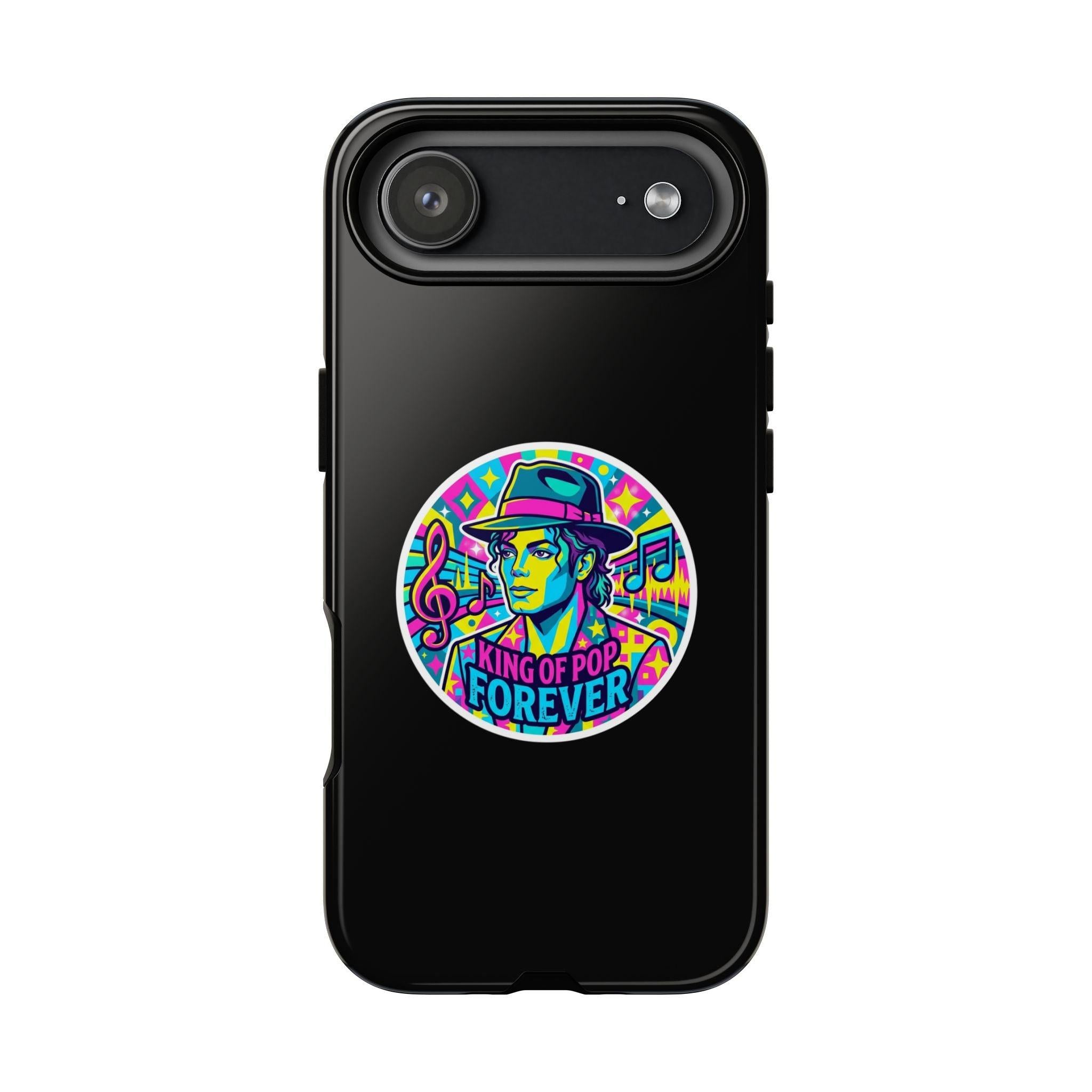 Matte Black iPhone Tough Cases 12 to 17 Pro Max  — "King of Pop Forever" Retro Pop Art Phone Case