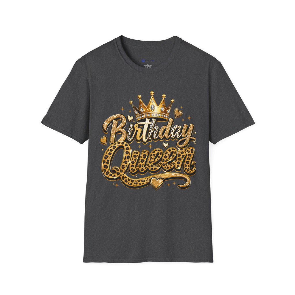 Birthday Queen T‑Shirt — Gold Crown & Leopard Print Celebration Tee