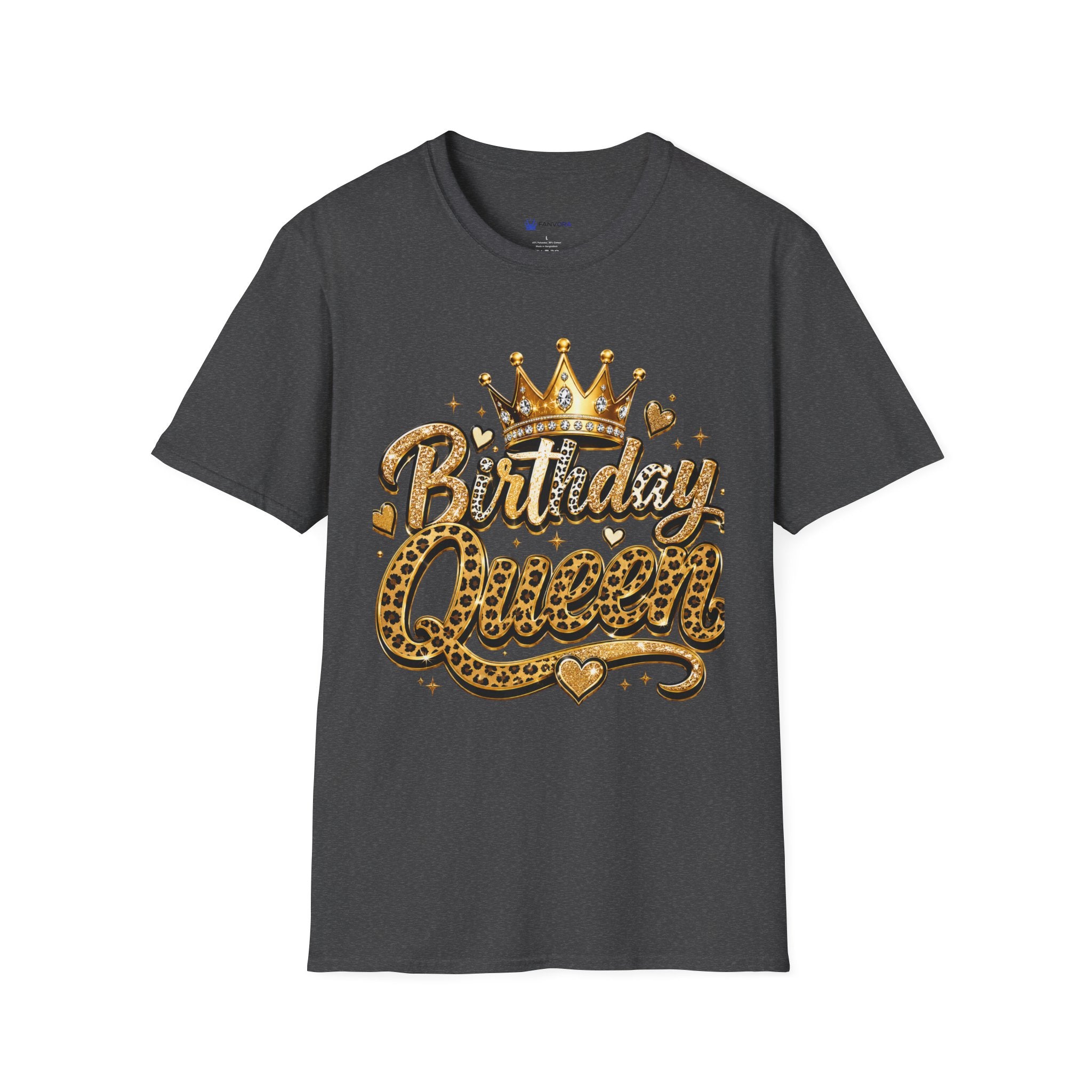 Birthday Queen T‑Shirt — Gold Crown & Leopard Print Celebration Tee