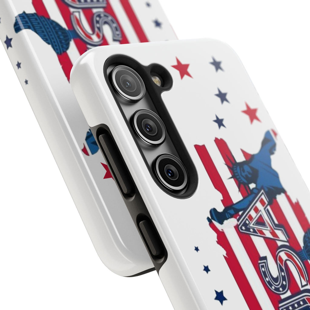 Patriotic USA Tough Phone Case — American Flag Soldier Silhouette.