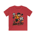 Kids Soccer Tee — "Unbeatable! and Invincible" Youth Soccer Graphic Shirt.