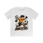 Kids Soccer Tee — "Unbeatable! and Invincible" Youth Soccer Graphic Shirt.