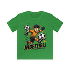 Kids Soccer Tee — "Unbeatable! and Invincible" Youth Soccer Graphic Shirt.