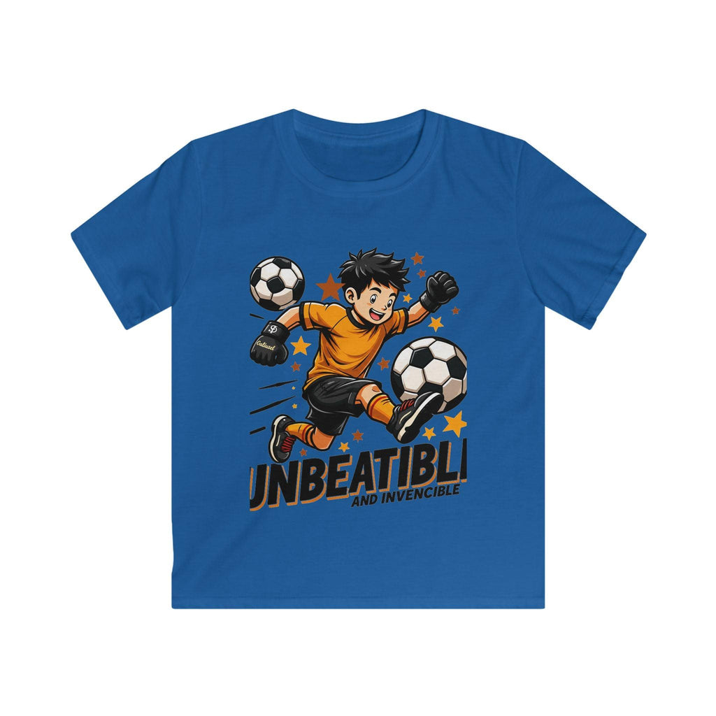 Kids Soccer Tee — "Unbeatable! and Invincible" Youth Soccer Graphic Shirt.