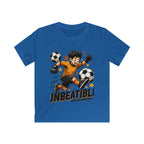 Kids Soccer Tee — "Unbeatable! and Invincible" Youth Soccer Graphic Shirt.