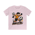 Kids Soccer Tee — "Unbeatable! and Invincible" Youth Soccer Graphic Shirt.
