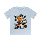 Kids Soccer Tee — "Unbeatable! and Invincible" Youth Soccer Graphic Shirt.