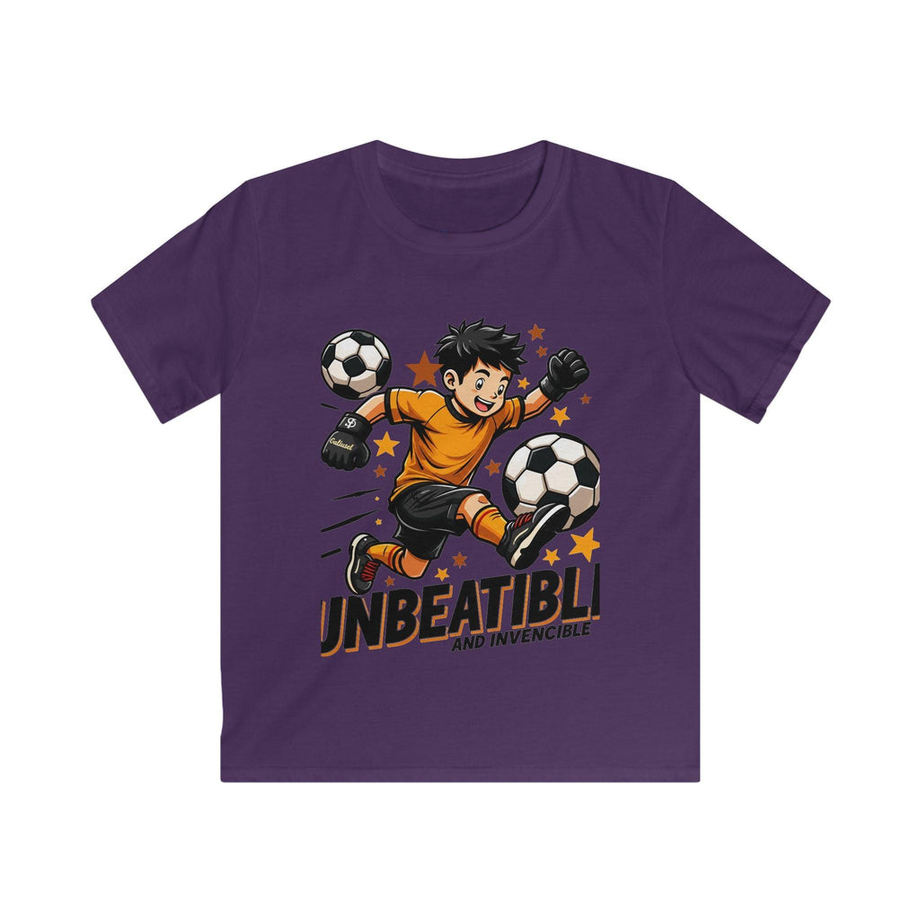 Kids Soccer Tee — "Unbeatable! and Invincible" Youth Soccer Graphic Shirt.