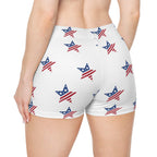 American Flag Star Women's Shorts — Patriotic Fourth of July Swim/Activewear.