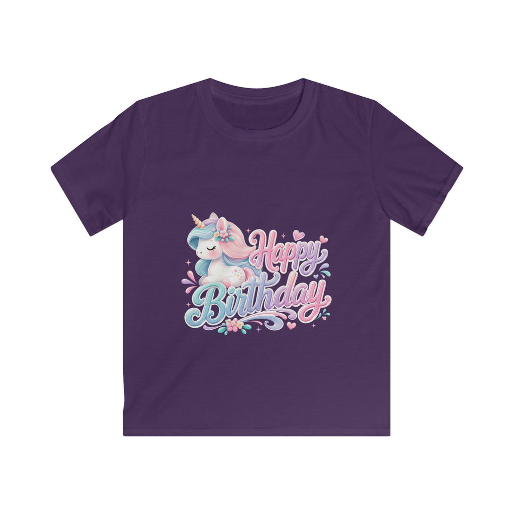 Kids Birthday Tee — Pastel Unicorn "Happy Birthday" Shirt for Girls