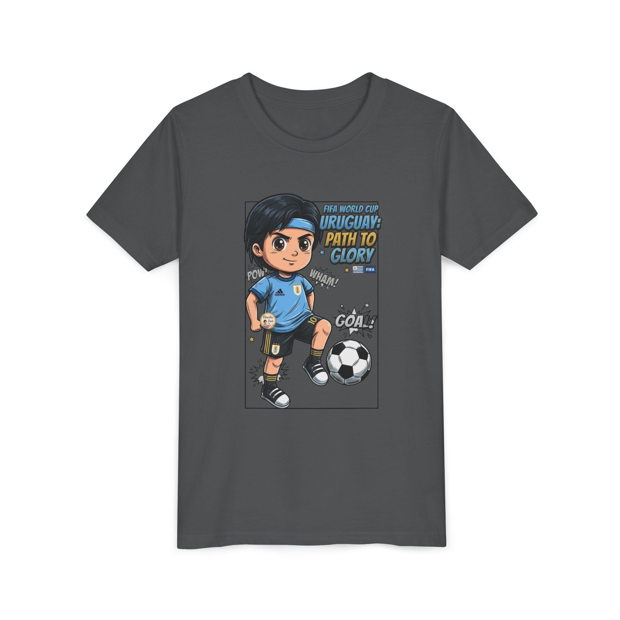 Youth Soccer Tee – Cute Cartoon Player "Ready to Score" Kids Jersey