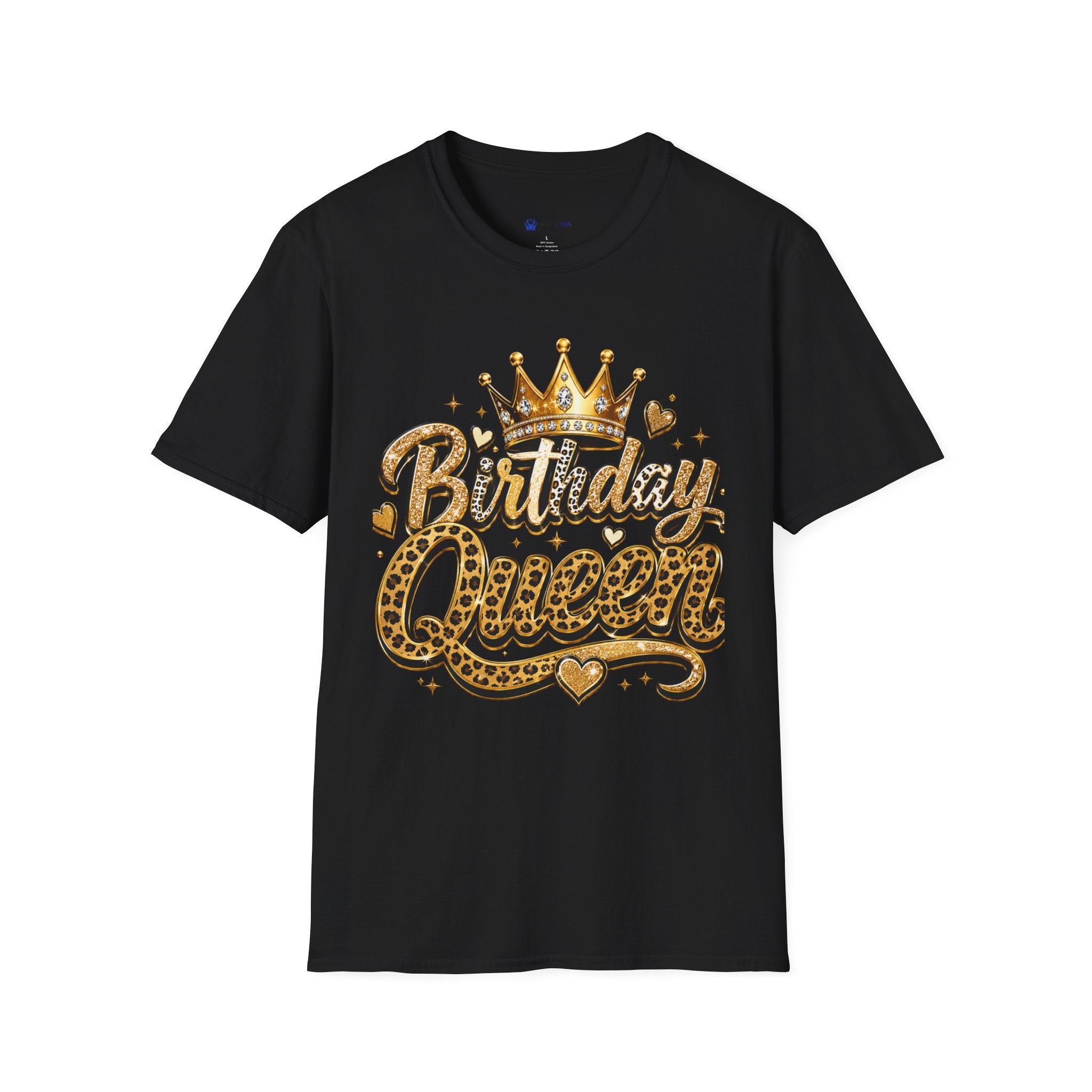 Birthday Queen T‑Shirt — Gold Crown & Leopard Print Celebration Tee