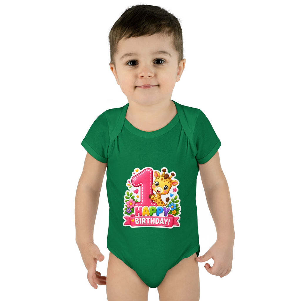 1st Birthday Baby Bodysuit - Happy Birthday Giraffe Onesie