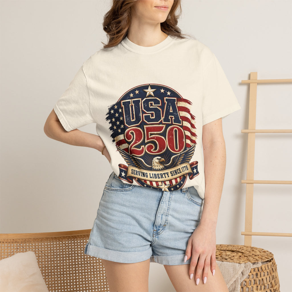 USA 250 T-Shirt — Patriotic "Serving Liberty Since 1776" Anniversary Tee