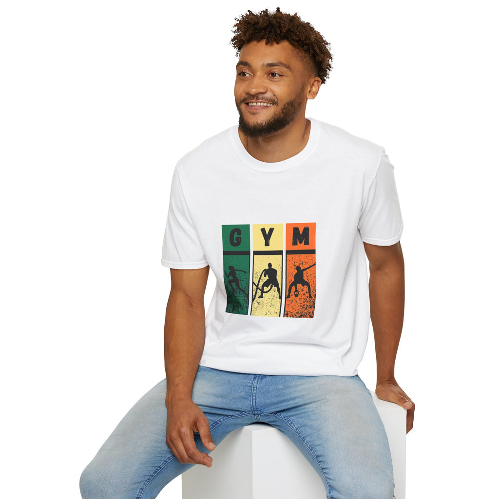 Gym Retro Blocks T‑Shirt — Vintage Fitness Silhouette Tee