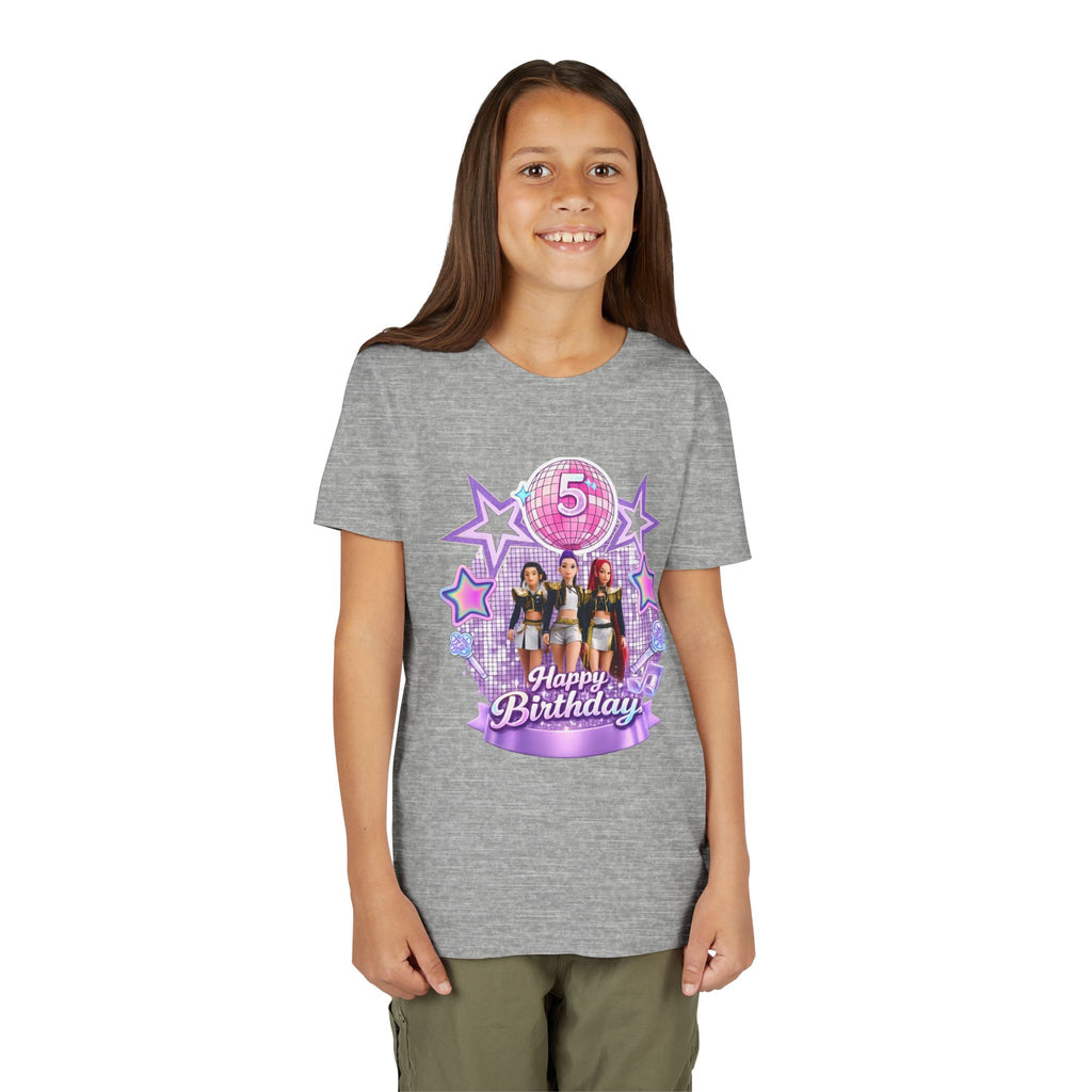 Girls' 5th Birthday Tee - 'Happy Birthday' Glitter Stars Design