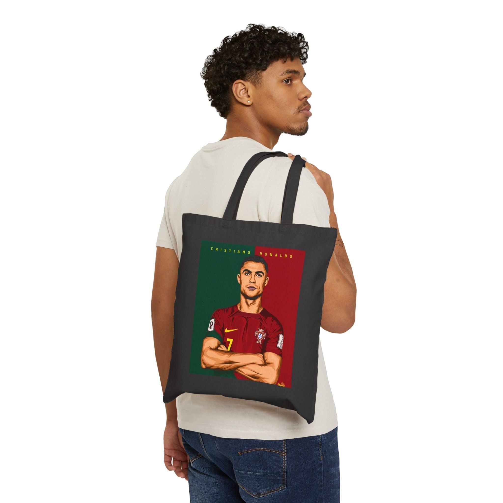 Soccer Star Portrait Tote Bag — Vintage Red & Green Portugal  legend  Illustration.