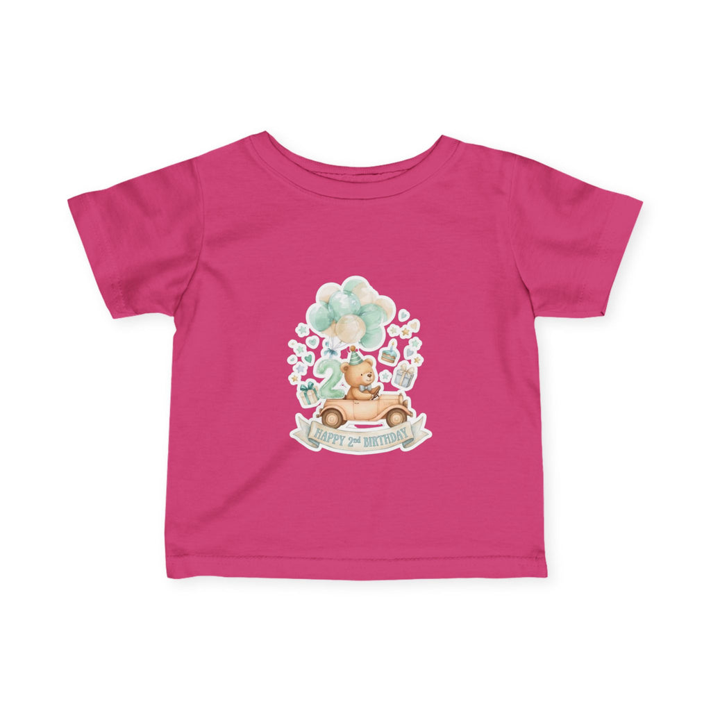 Baby 2nd Birthday Tee - Cute Bear in Car with Balloons Infant Shirt