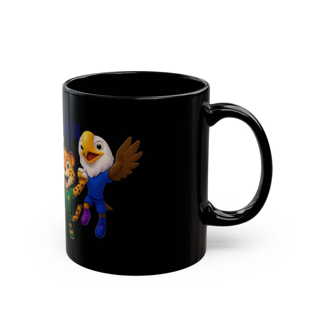 Kids Sports Mascot Black Mug — Personalized Name Option (11oz/15oz)