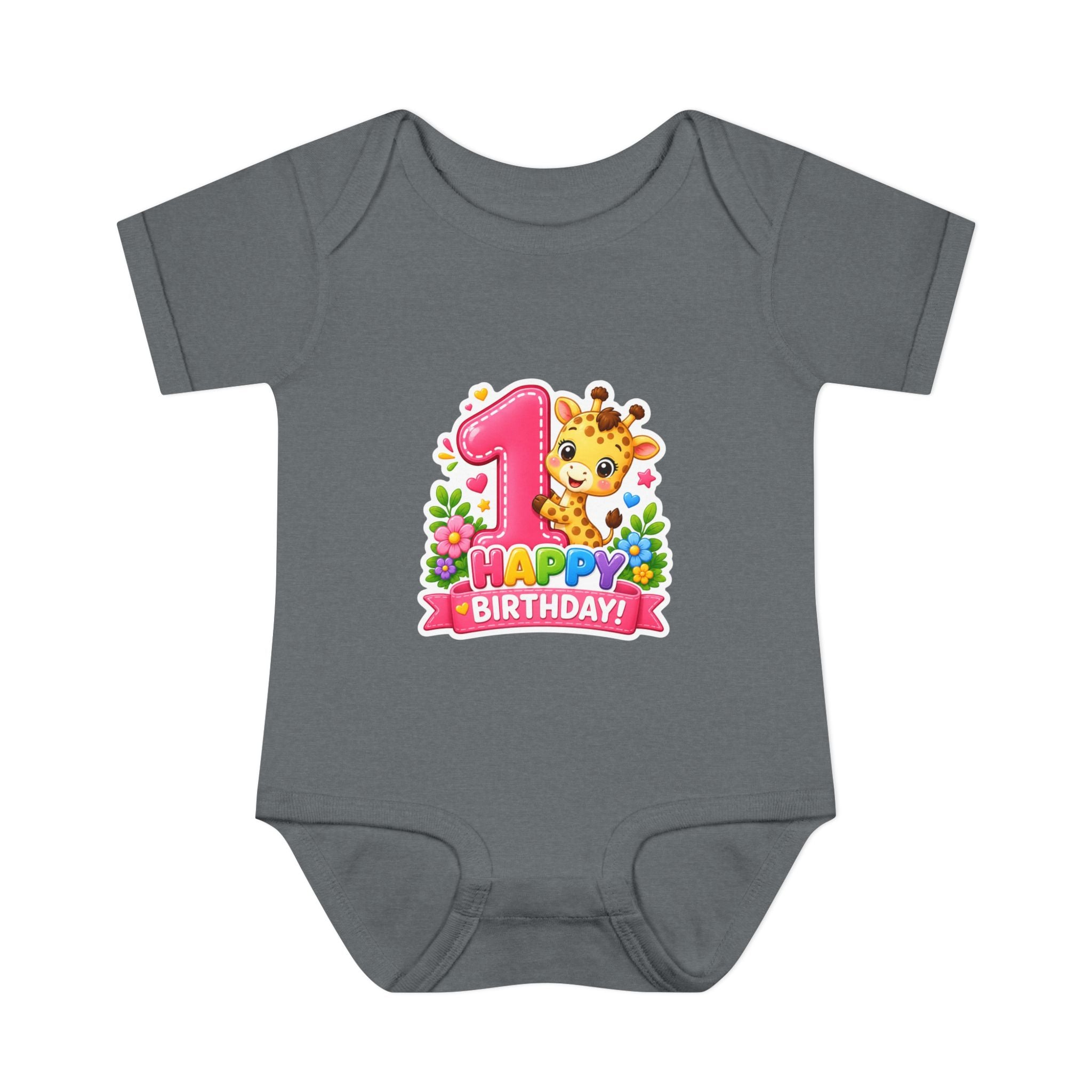 1st Birthday Baby Bodysuit - Happy Birthday Giraffe Onesie