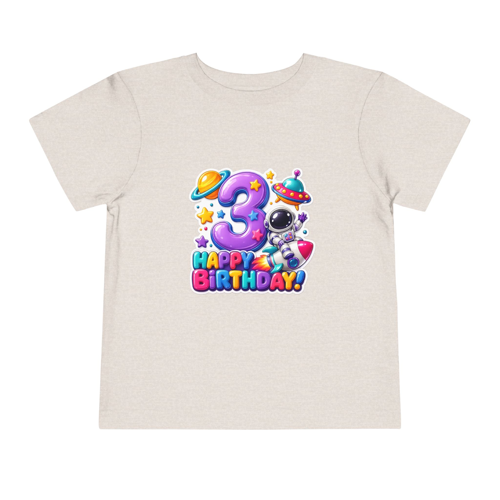 3rd Birthday Toddler Tee — Space Astronaut "Happy Birthday" Shirt