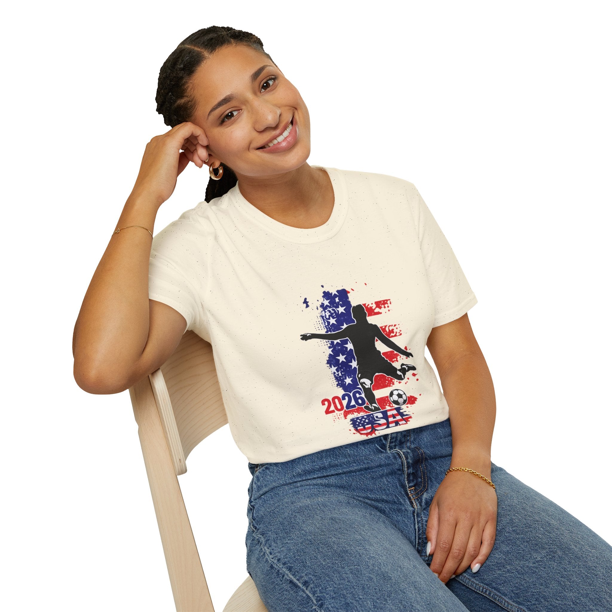 USA Soccer Player Silhouette T-Shirt — American Flag Soccer 2026 Fan Tee