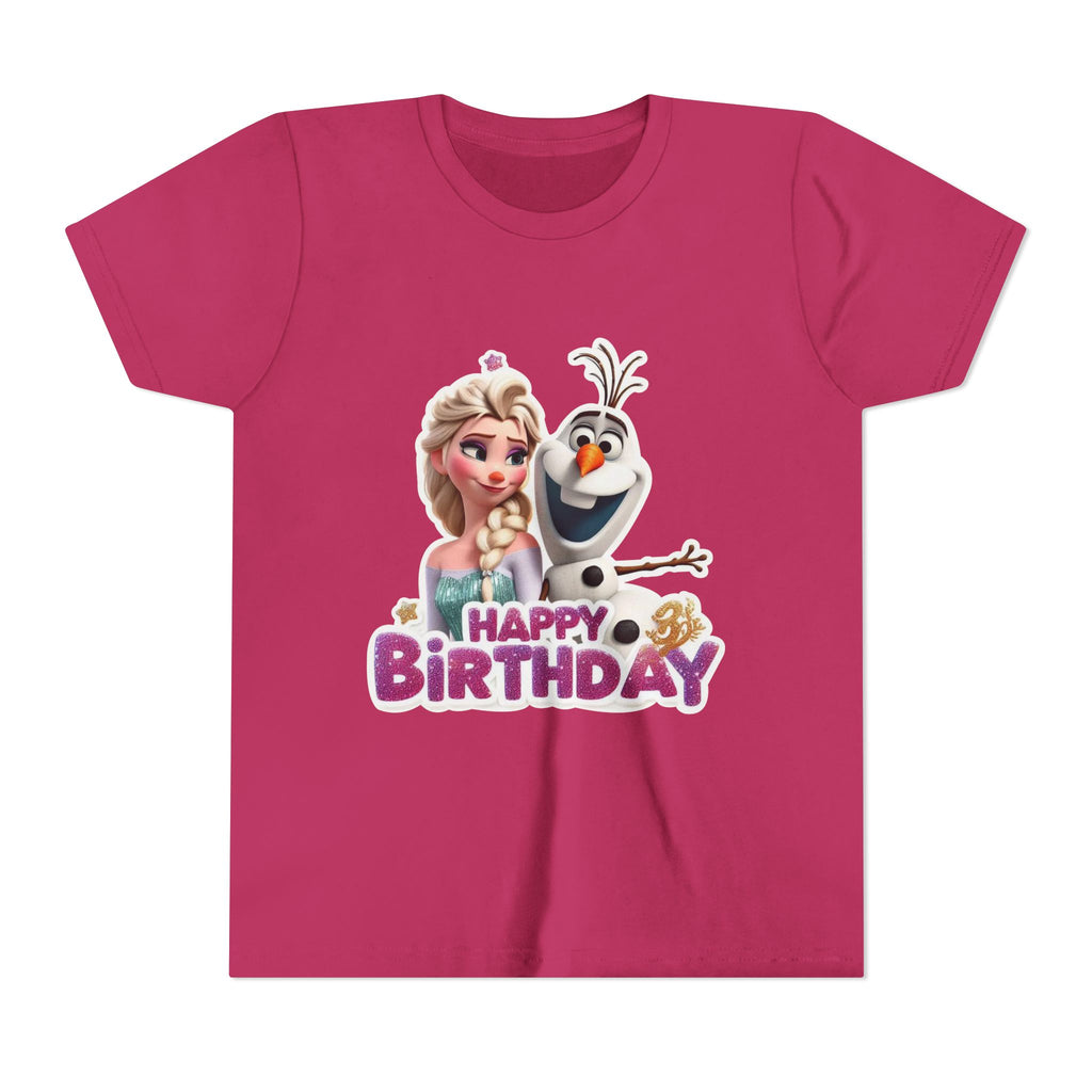 Kids' Birthday Tee - Cute Princess and Snowman "Happy Birthday" Graphic