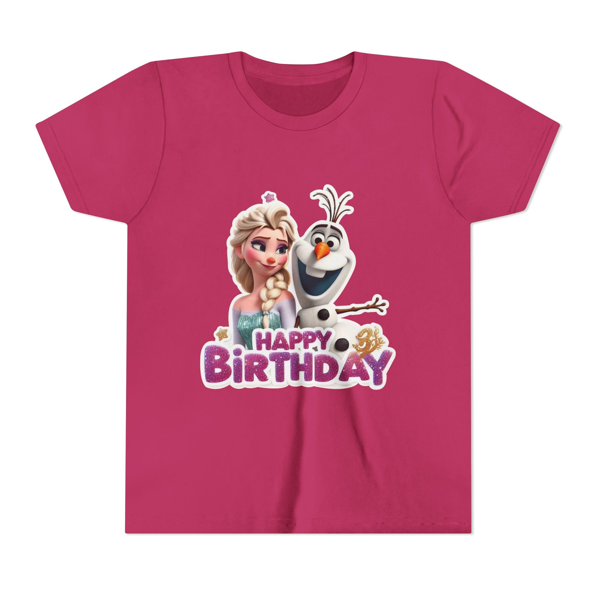 Kids' Birthday Tee - Cute Princess and Snowman "Happy Birthday" Graphic